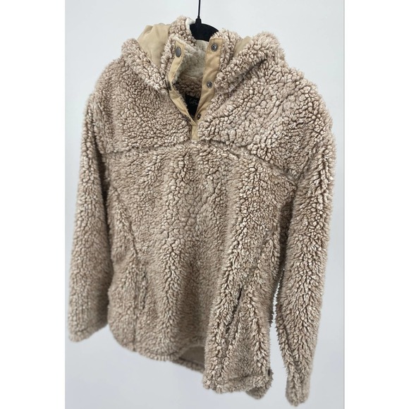CoffeeShop Womens sz L Sherpa Pullover Tan Faux Fur New York Boutique hoodie - Picture 2 of 6